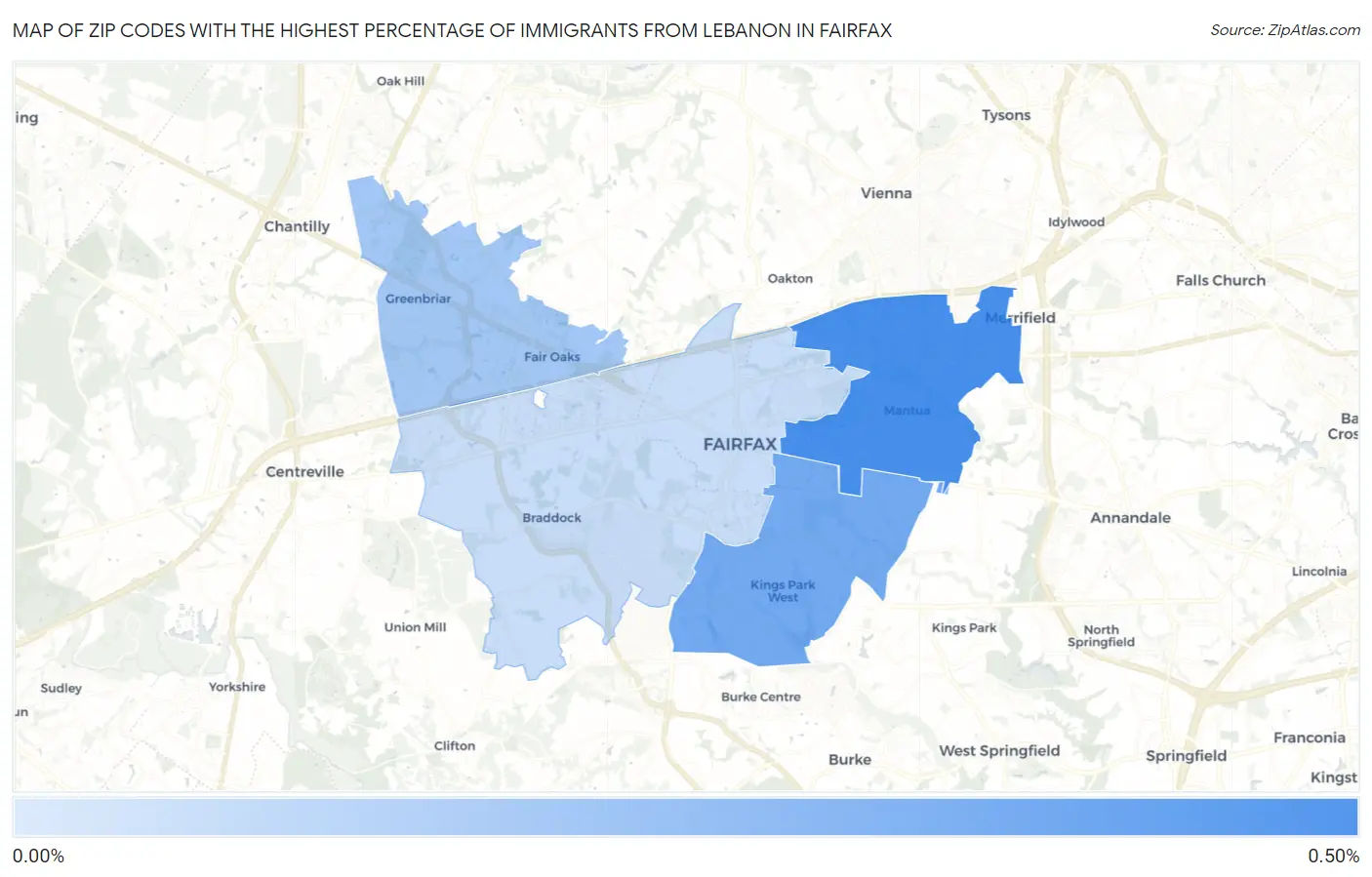Zip Codes with the Highest Percentage of Immigrants from Lebanon in Fairfax Map