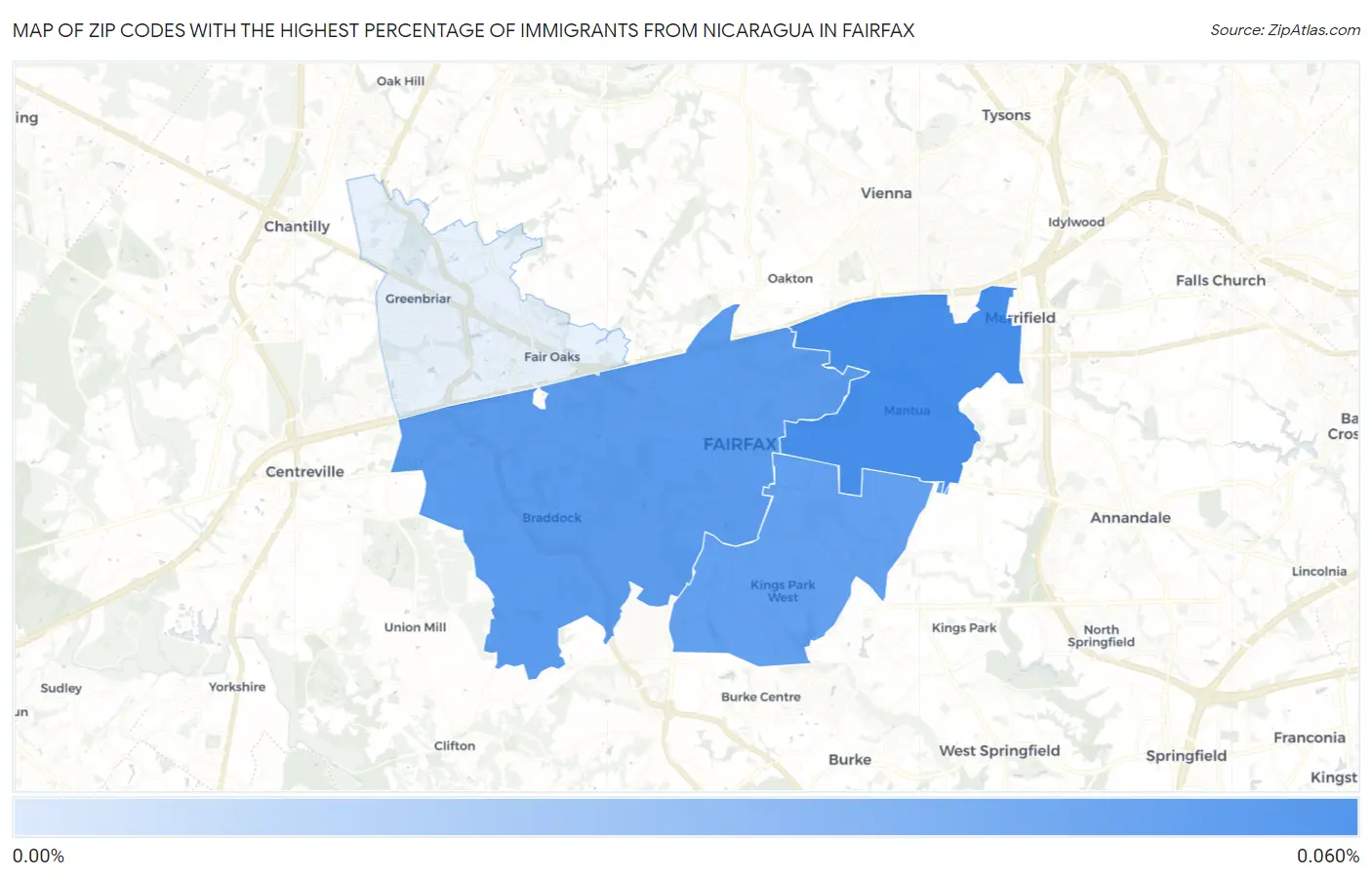 Zip Codes with the Highest Percentage of Immigrants from Nicaragua in Fairfax Map