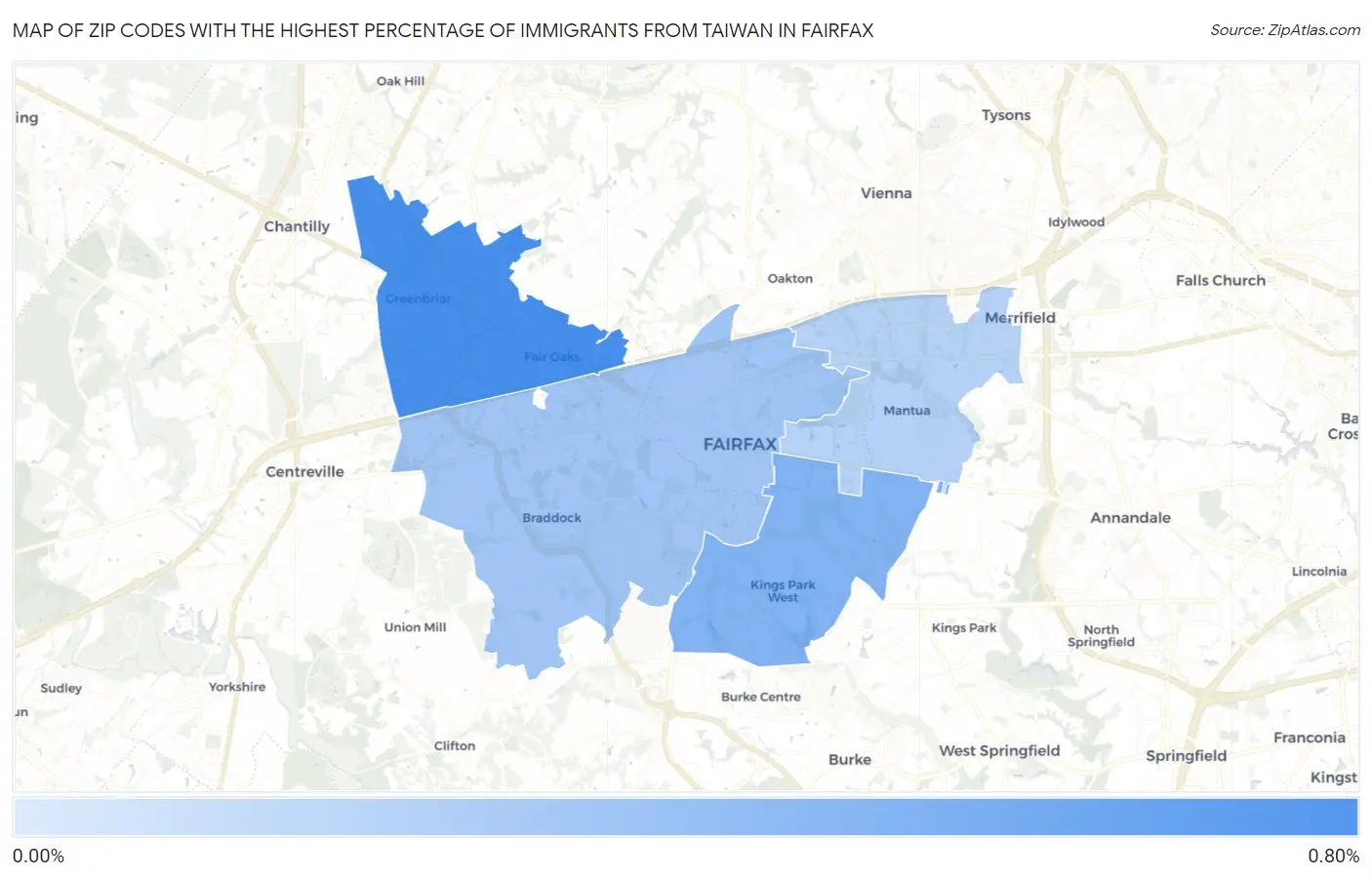 Zip Codes with the Highest Percentage of Immigrants from Taiwan in Fairfax Map