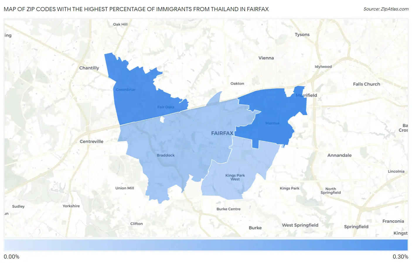 Zip Codes with the Highest Percentage of Immigrants from Thailand in Fairfax Map