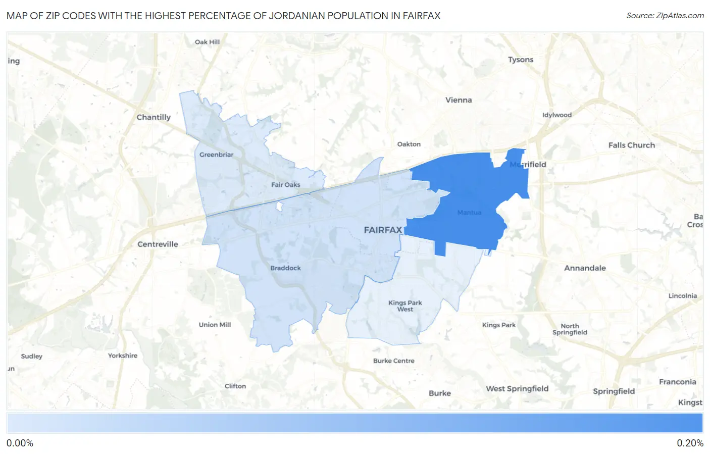 Zip Codes with the Highest Percentage of Jordanian Population in Fairfax Map