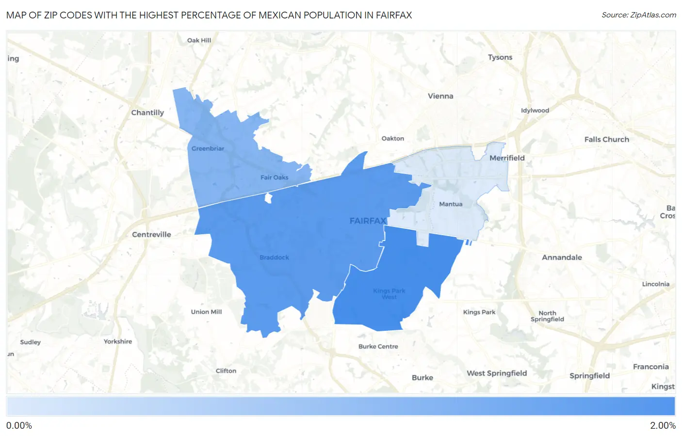 Zip Codes with the Highest Percentage of Mexican Population in Fairfax Map