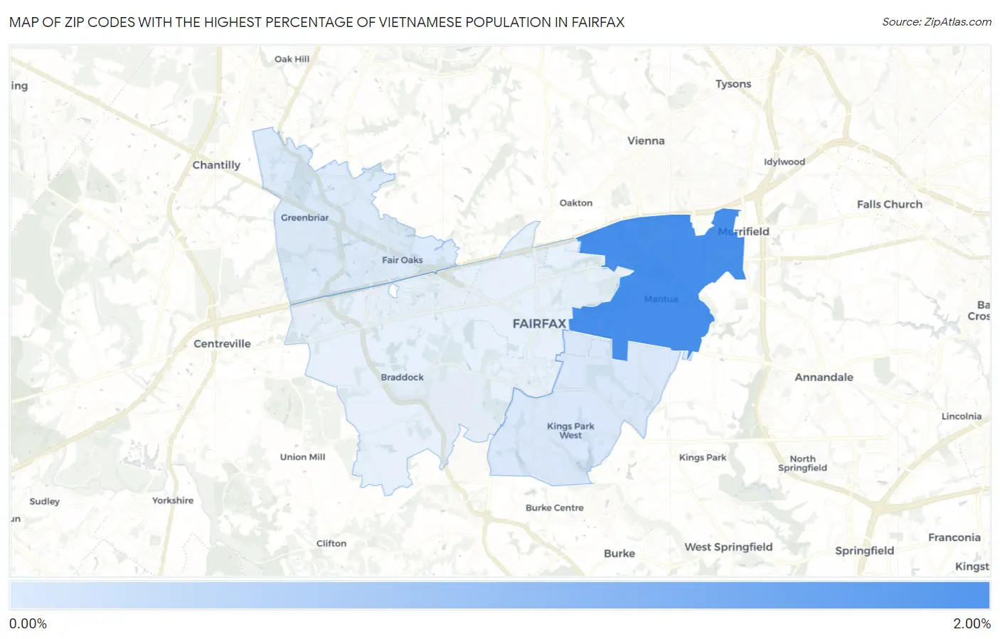 Zip Codes with the Highest Percentage of Vietnamese Population in Fairfax Map