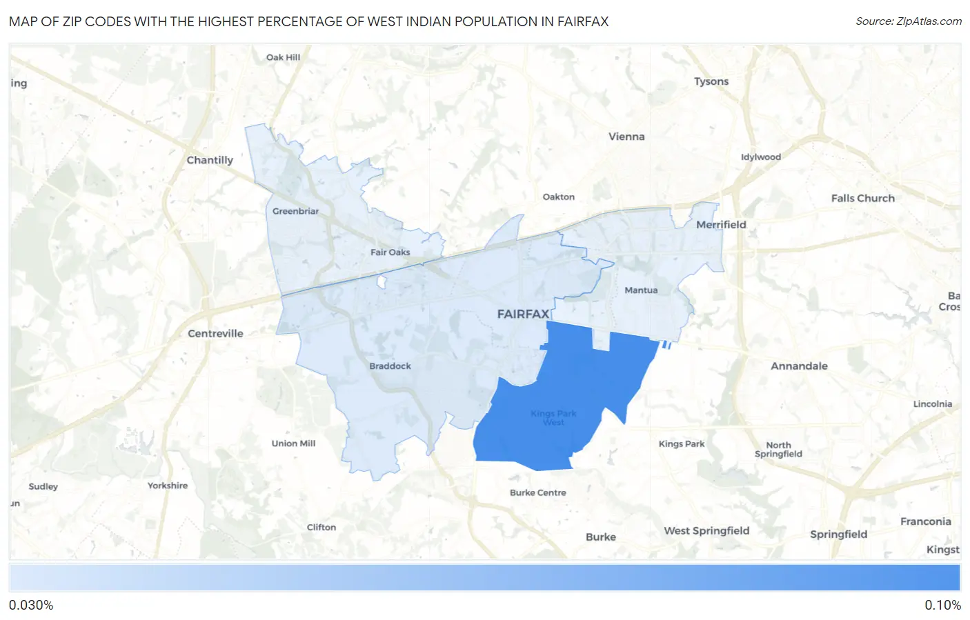 Zip Codes with the Highest Percentage of West Indian Population in Fairfax Map