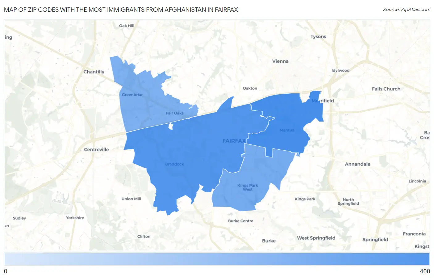 Zip Codes with the Most Immigrants from Afghanistan in Fairfax Map