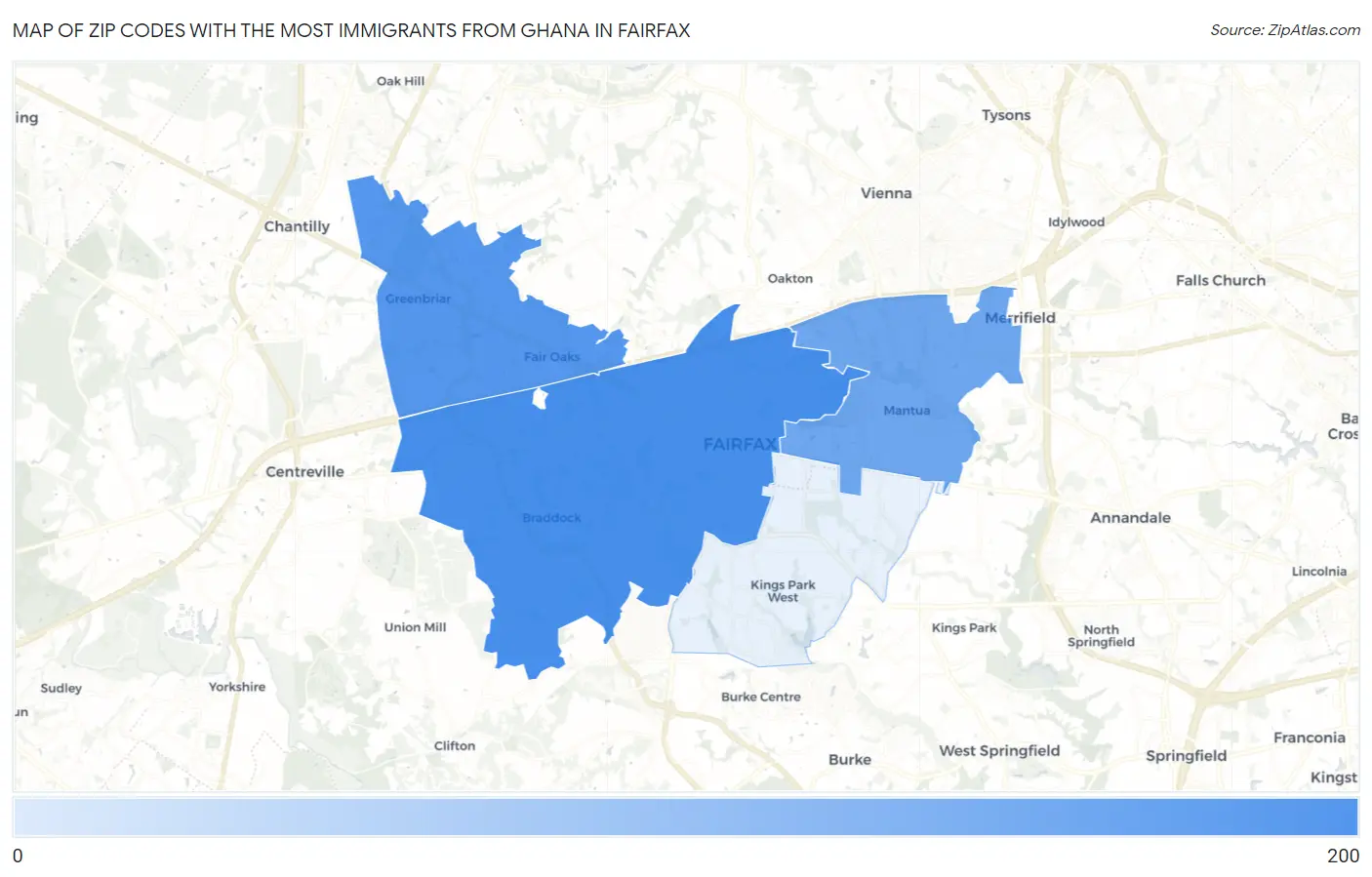 Zip Codes with the Most Immigrants from Ghana in Fairfax Map