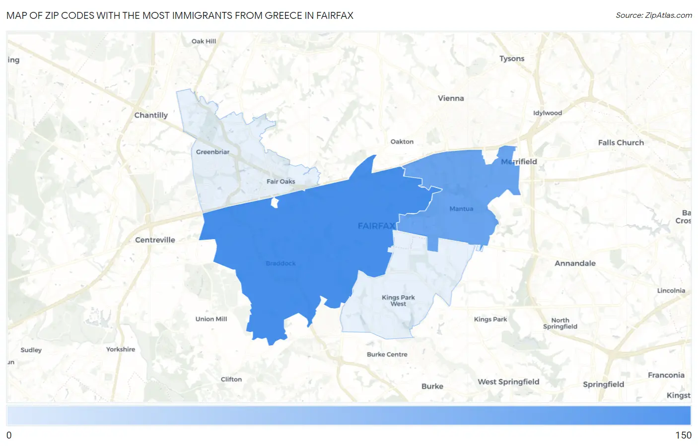 Zip Codes with the Most Immigrants from Greece in Fairfax Map