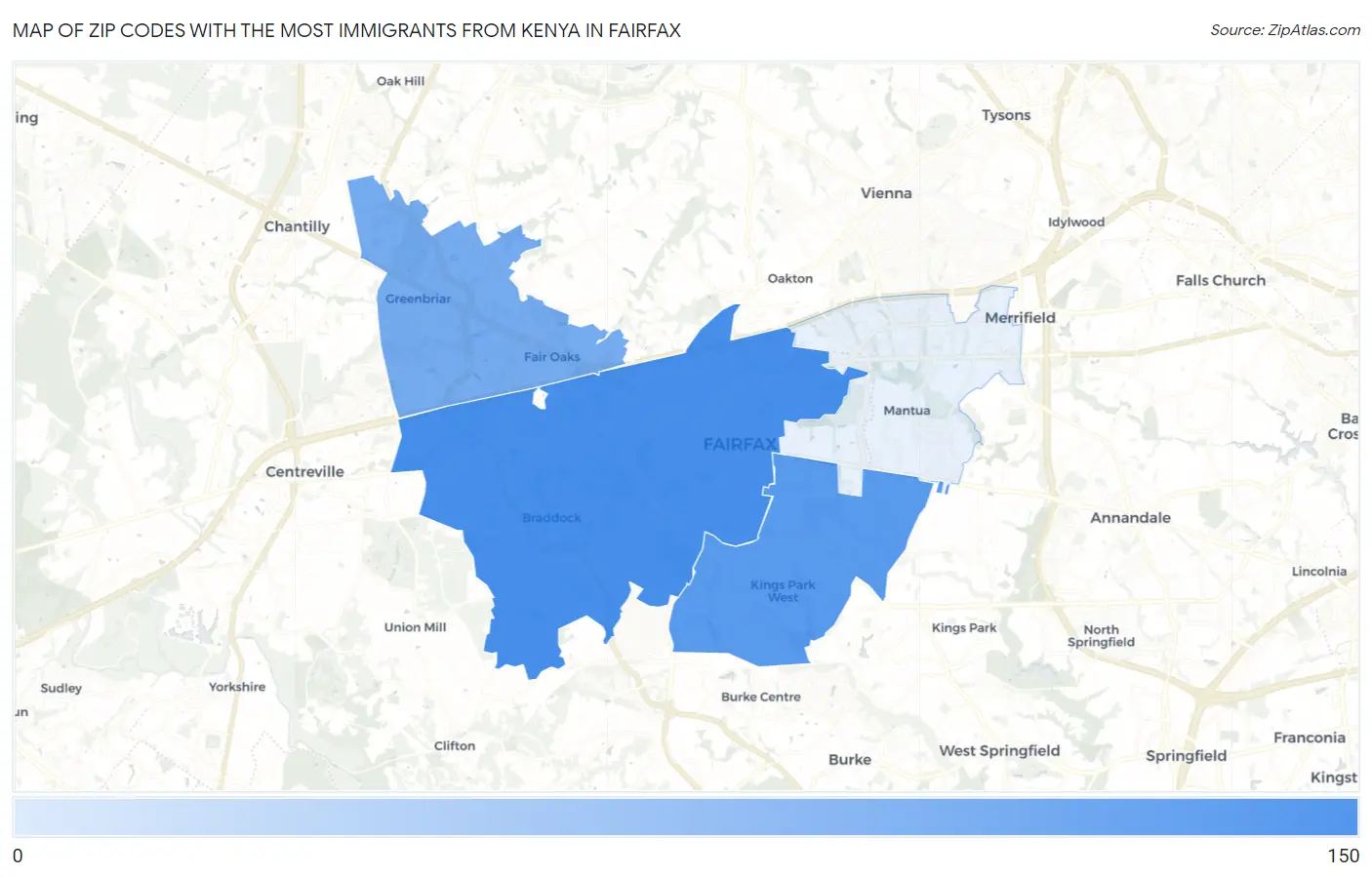 Zip Codes with the Most Immigrants from Kenya in Fairfax Map