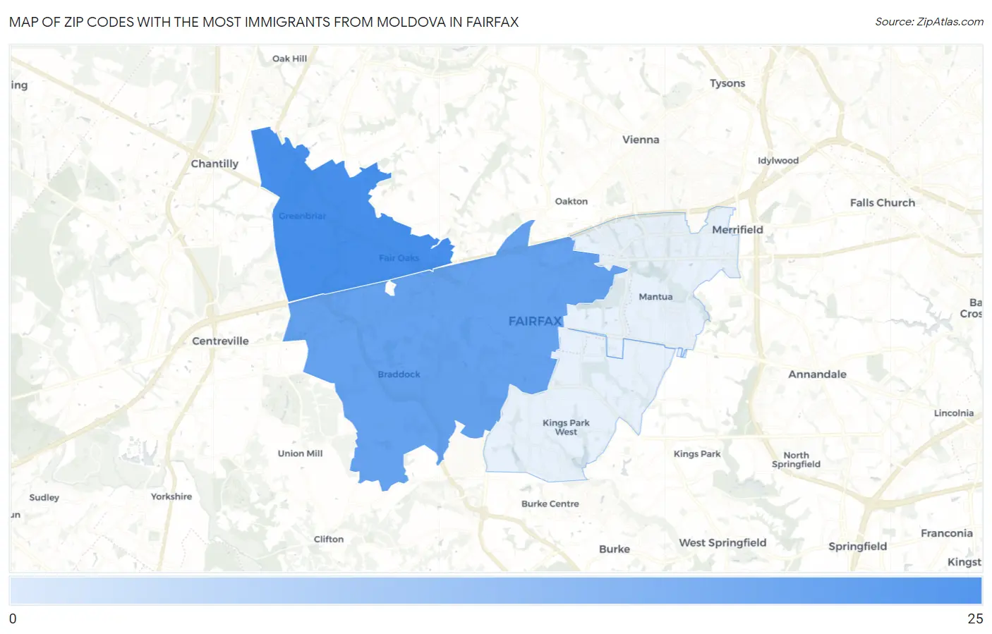 Zip Codes with the Most Immigrants from Moldova in Fairfax Map