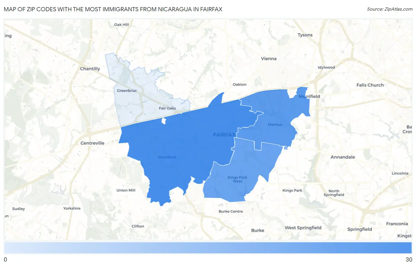 Zip Codes with the Most Immigrants from Nicaragua in Fairfax Map