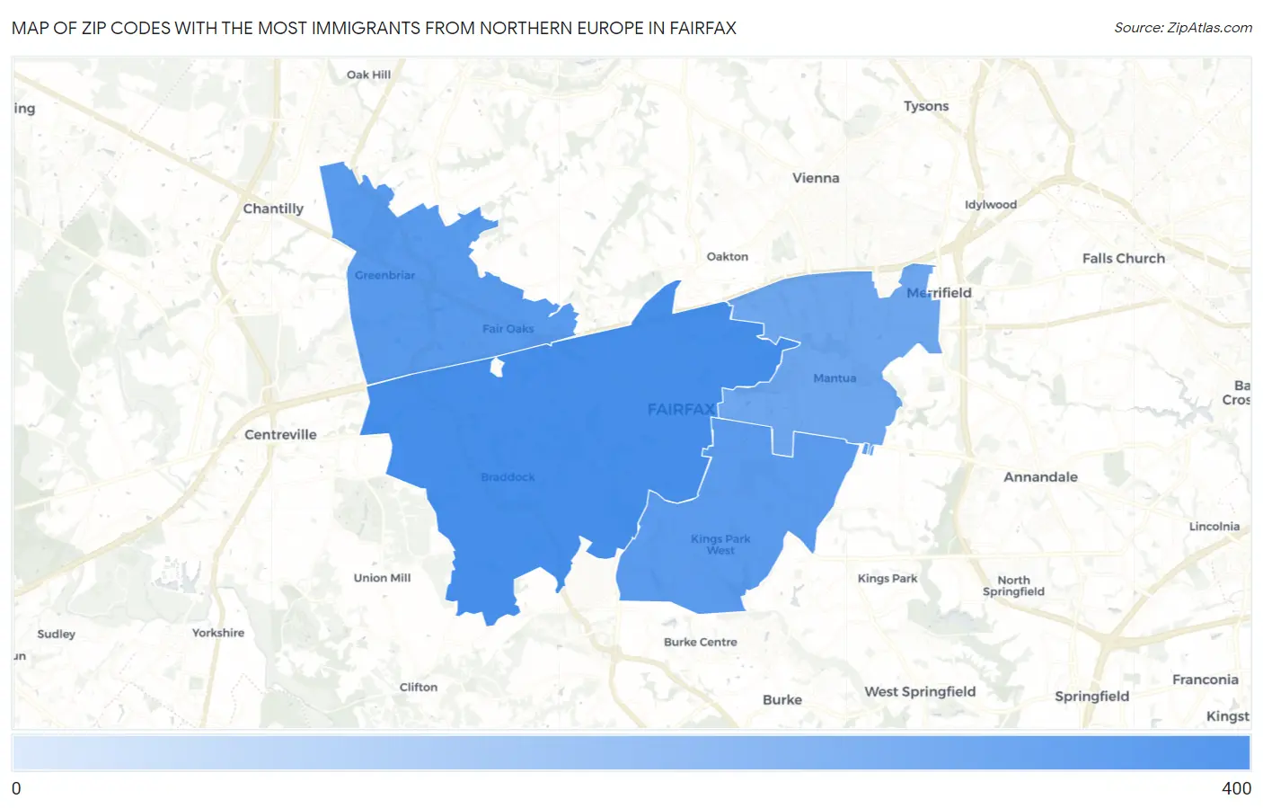 Zip Codes with the Most Immigrants from Northern Europe in Fairfax Map