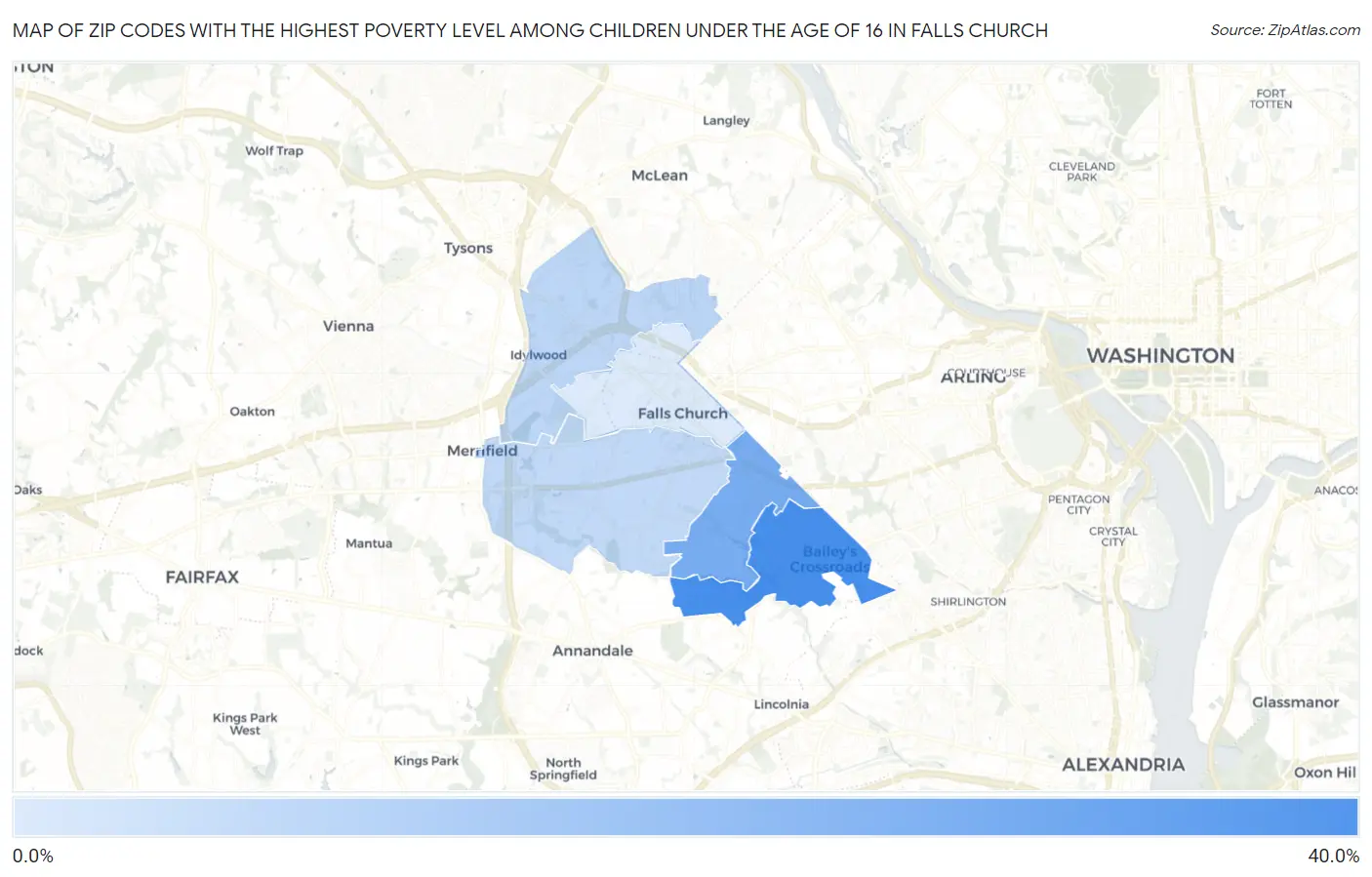 Zip Codes with the Highest Poverty Level Among Children Under the Age of 16 in Falls Church Map