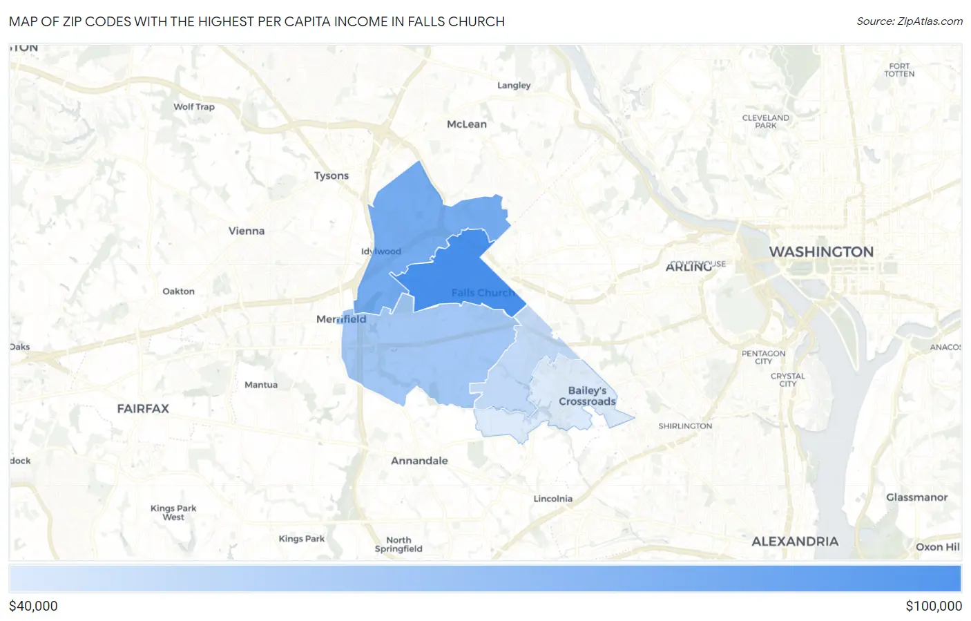 Zip Codes with the Highest Per Capita Income in Falls Church Map