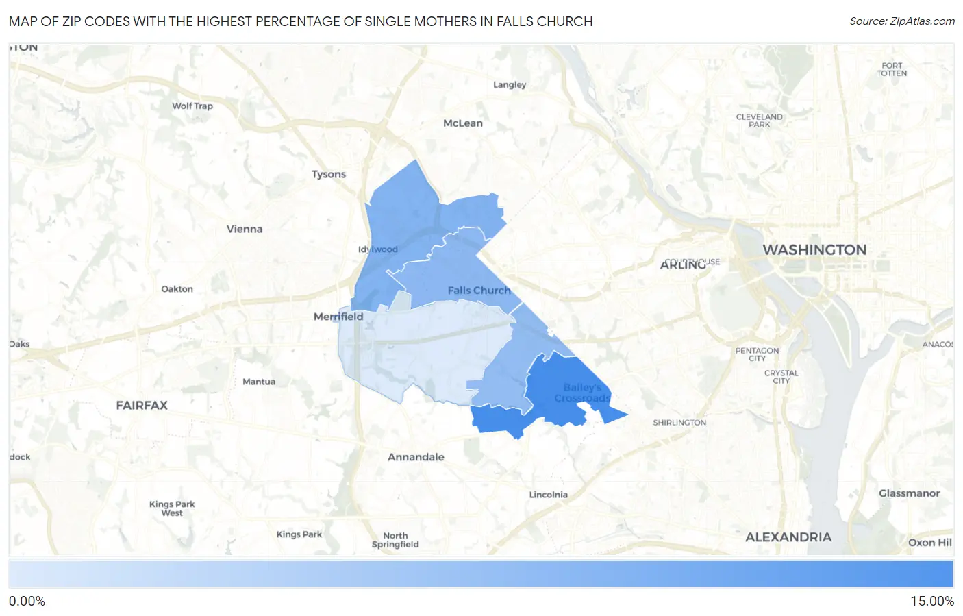 Zip Codes with the Highest Percentage of Single Mothers in Falls Church Map
