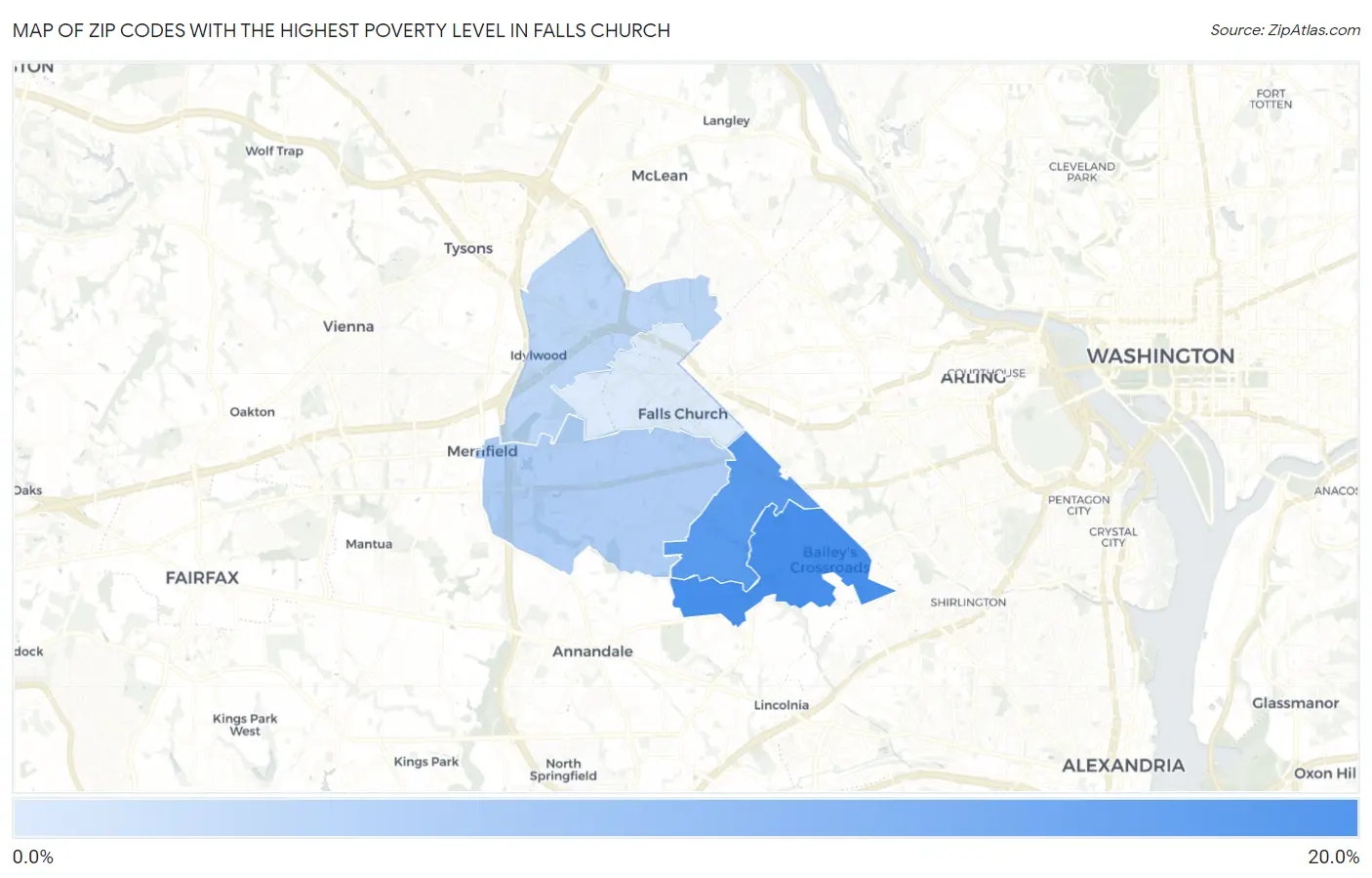 Zip Codes with the Highest Poverty Level in Falls Church Map