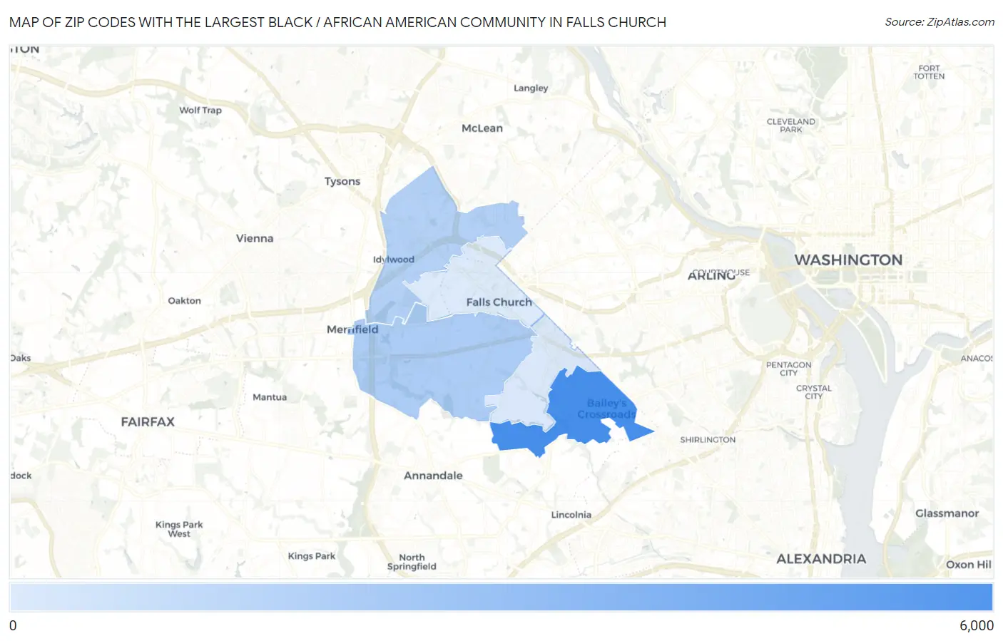 Zip Codes with the Largest Black / African American Community in Falls Church Map