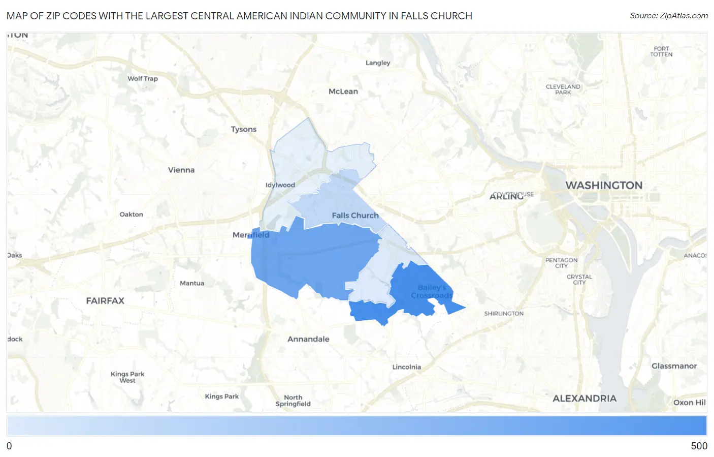 Zip Codes with the Largest Central American Indian Community in Falls Church Map