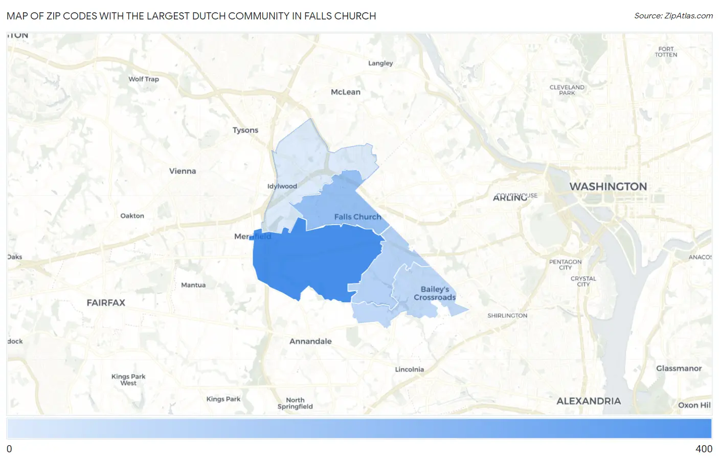 Zip Codes with the Largest Dutch Community in Falls Church Map