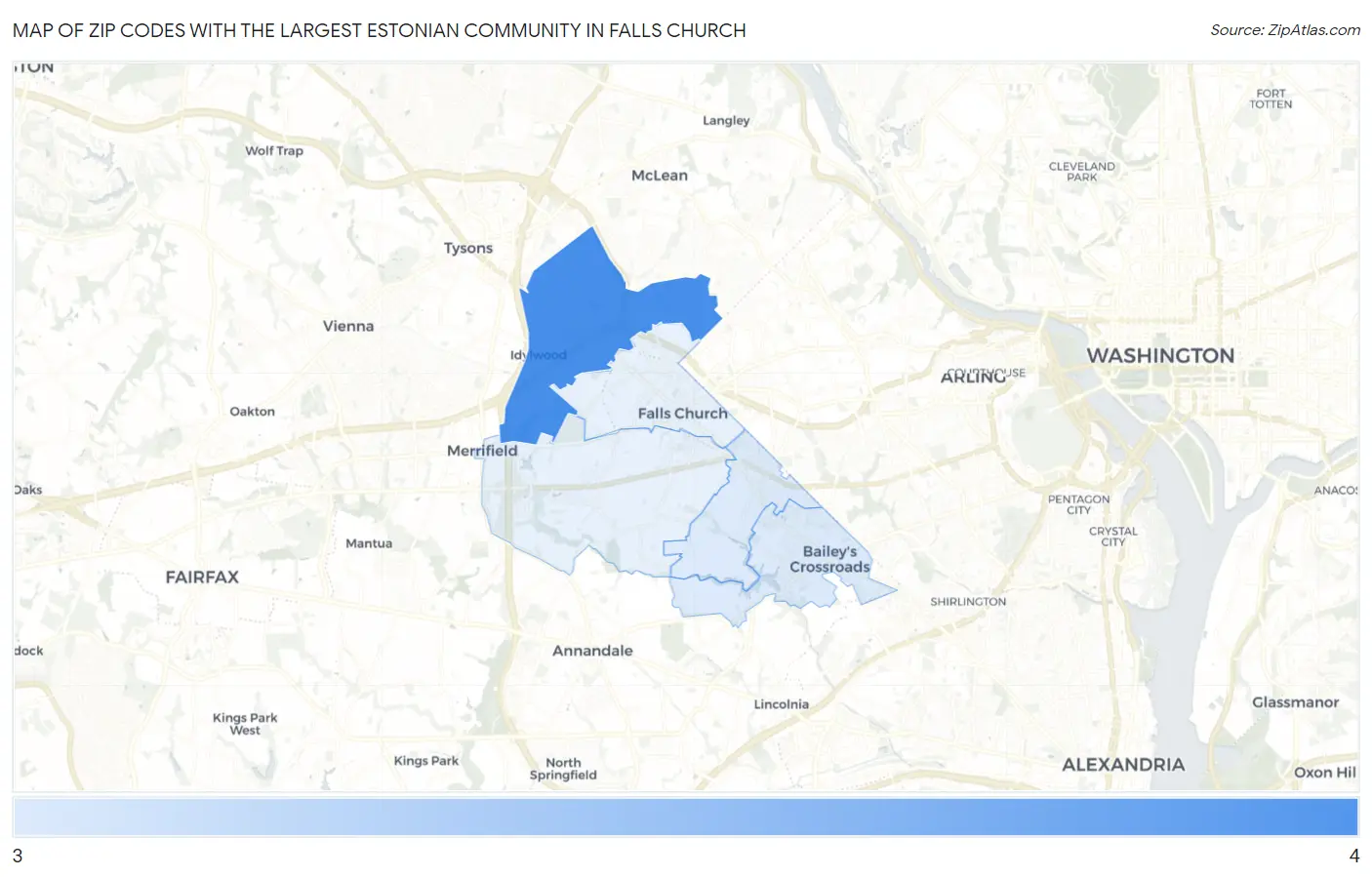 Zip Codes with the Largest Estonian Community in Falls Church Map