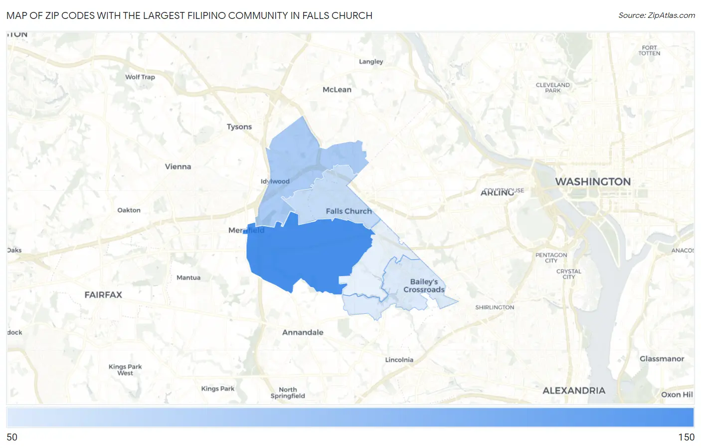 Zip Codes with the Largest Filipino Community in Falls Church Map