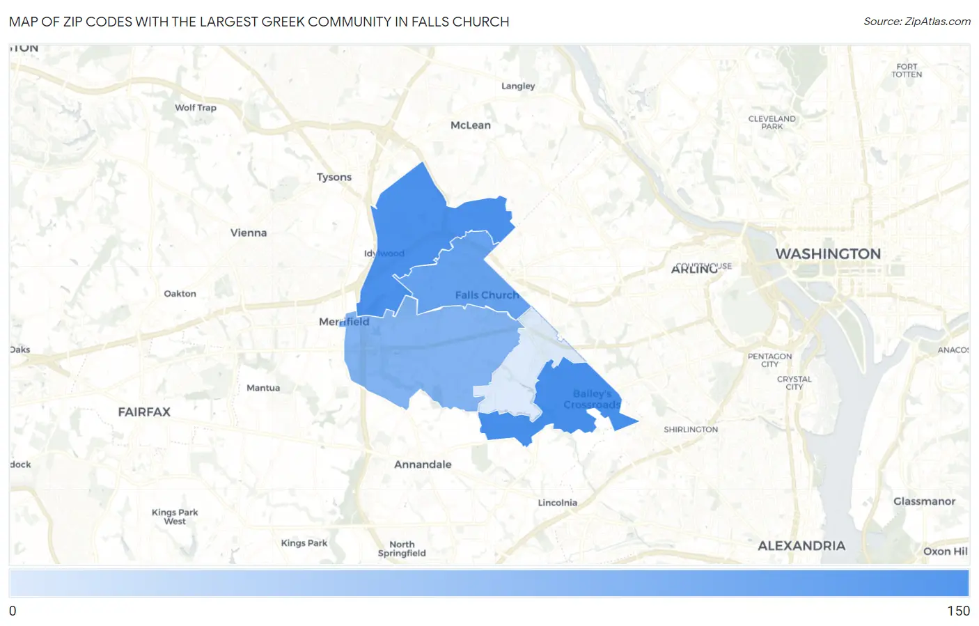 Zip Codes with the Largest Greek Community in Falls Church Map