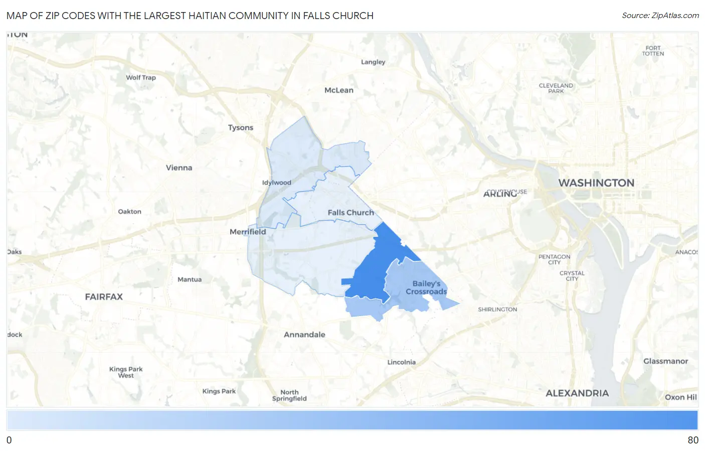 Zip Codes with the Largest Haitian Community in Falls Church Map