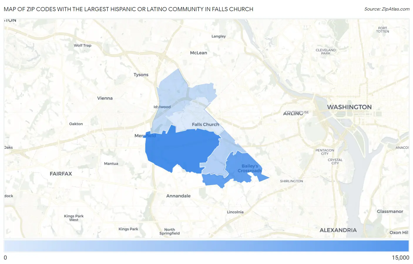 Zip Codes with the Largest Hispanic or Latino Community in Falls Church Map