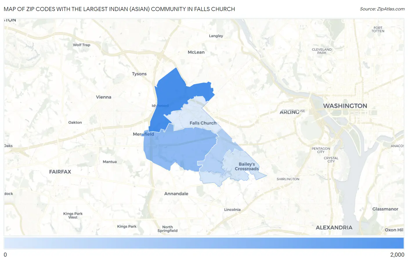 Zip Codes with the Largest Indian (Asian) Community in Falls Church Map