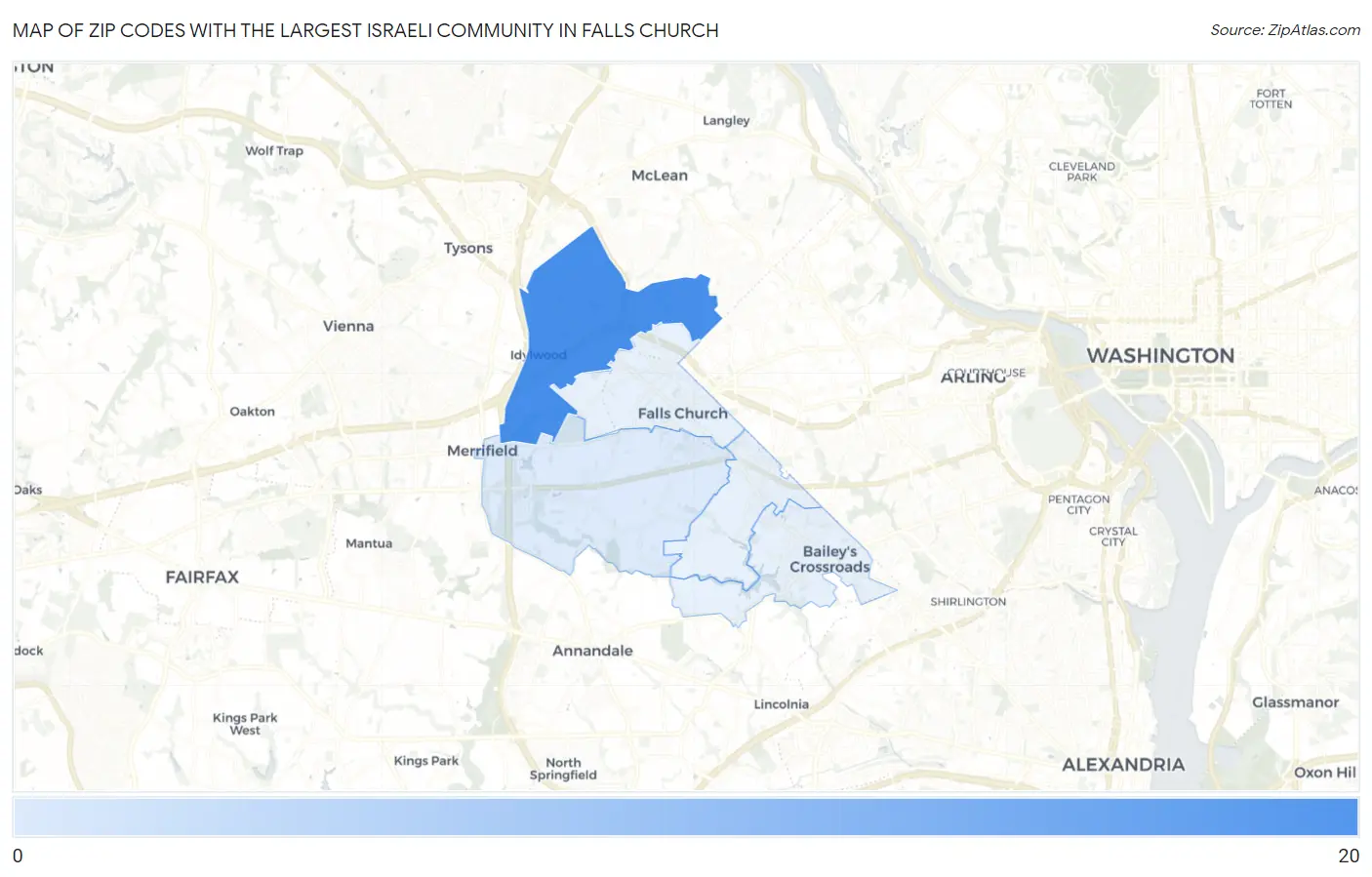 Zip Codes with the Largest Israeli Community in Falls Church Map