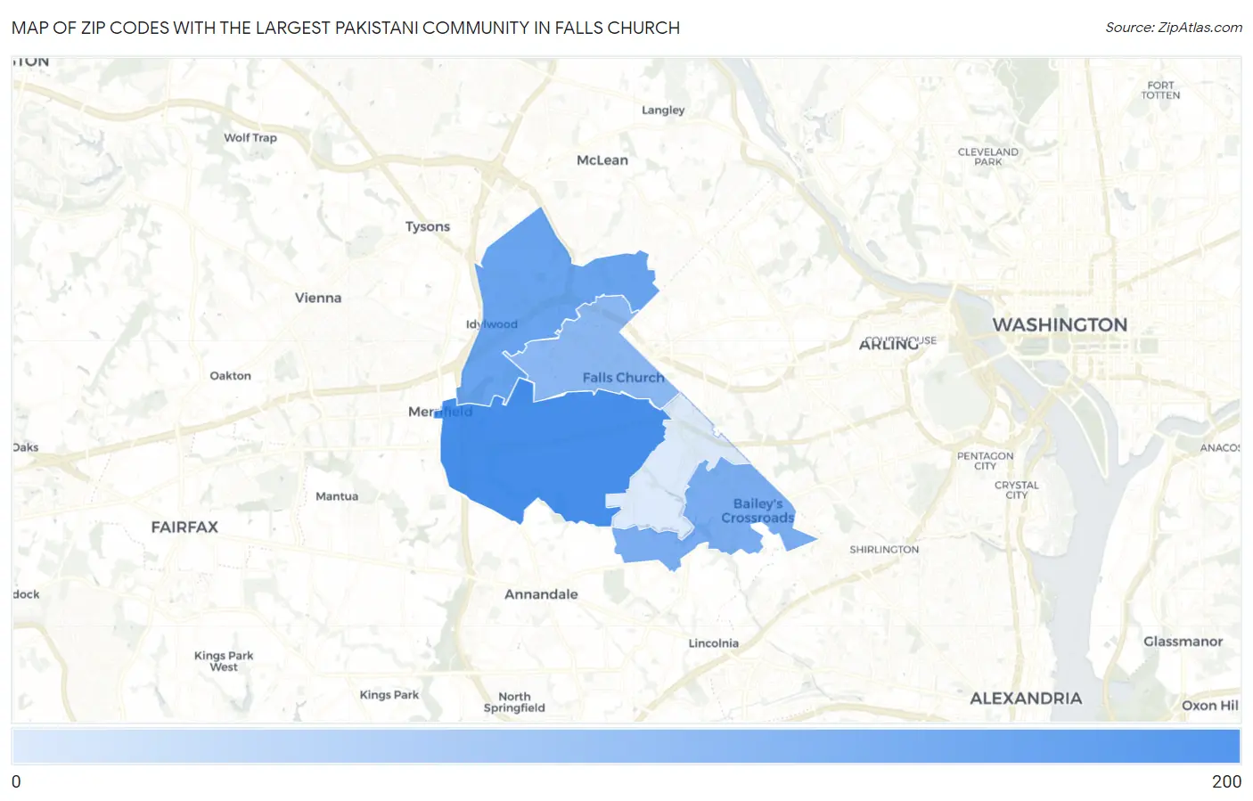 Zip Codes with the Largest Pakistani Community in Falls Church Map