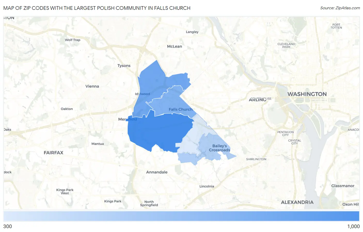 Zip Codes with the Largest Polish Community in Falls Church Map