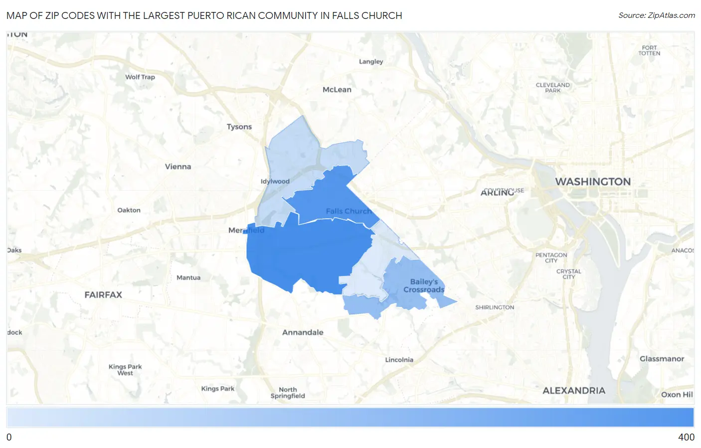 Zip Codes with the Largest Puerto Rican Community in Falls Church Map