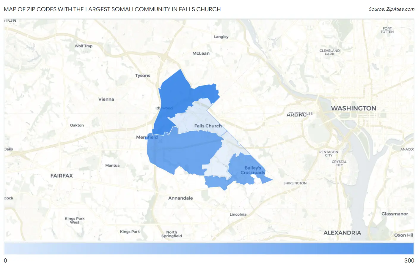 Zip Codes with the Largest Somali Community in Falls Church Map