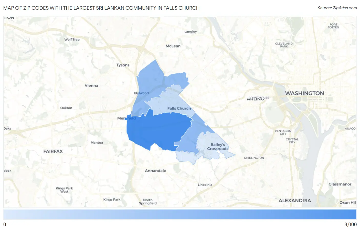 Zip Codes with the Largest Sri Lankan Community in Falls Church Map