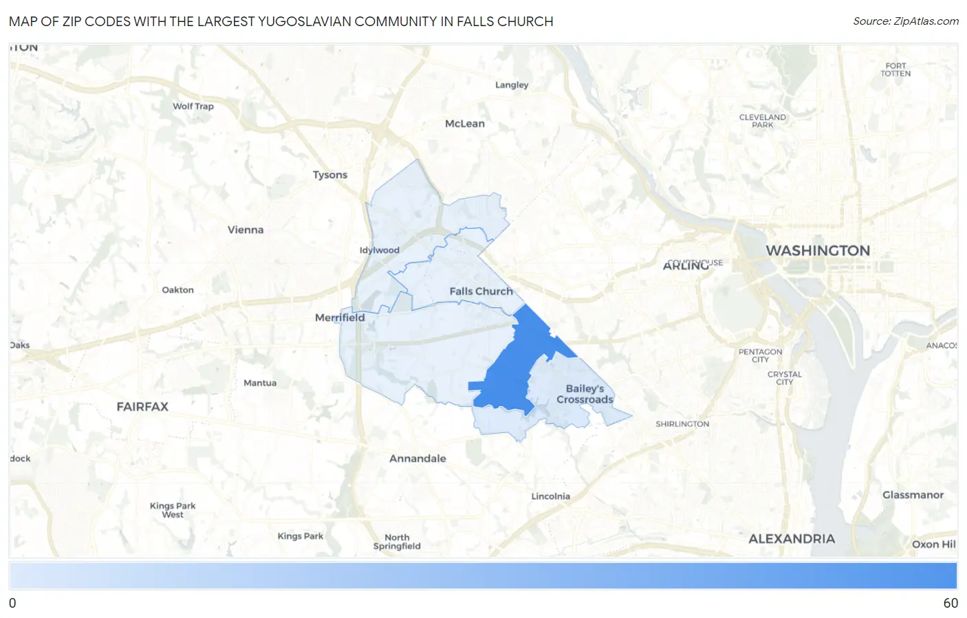 Zip Codes with the Largest Yugoslavian Community in Falls Church Map