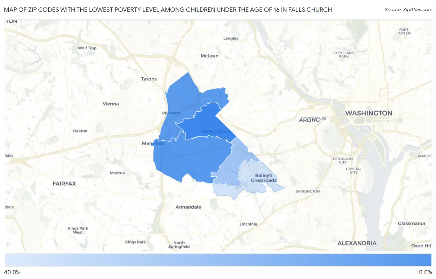 Zip Codes with the Lowest Poverty Level Among Children Under the Age of 16 in Falls Church Map