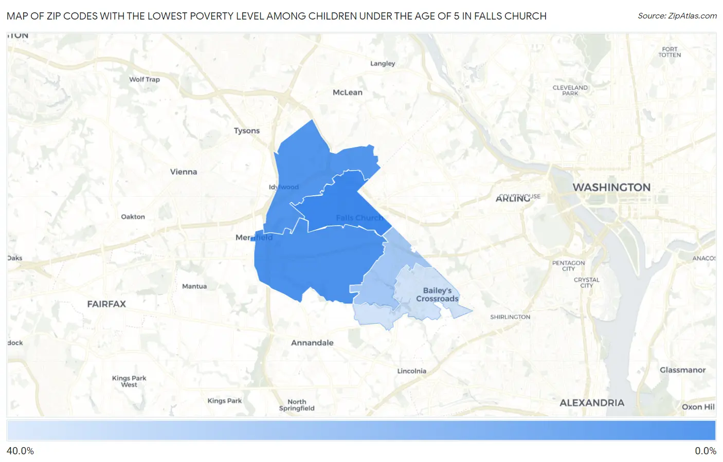 Zip Codes with the Lowest Poverty Level Among Children Under the Age of 5 in Falls Church Map