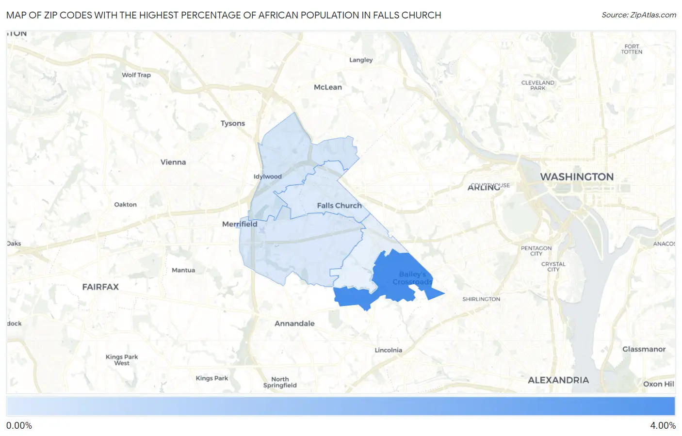 Zip Codes with the Highest Percentage of African Population in Falls Church Map