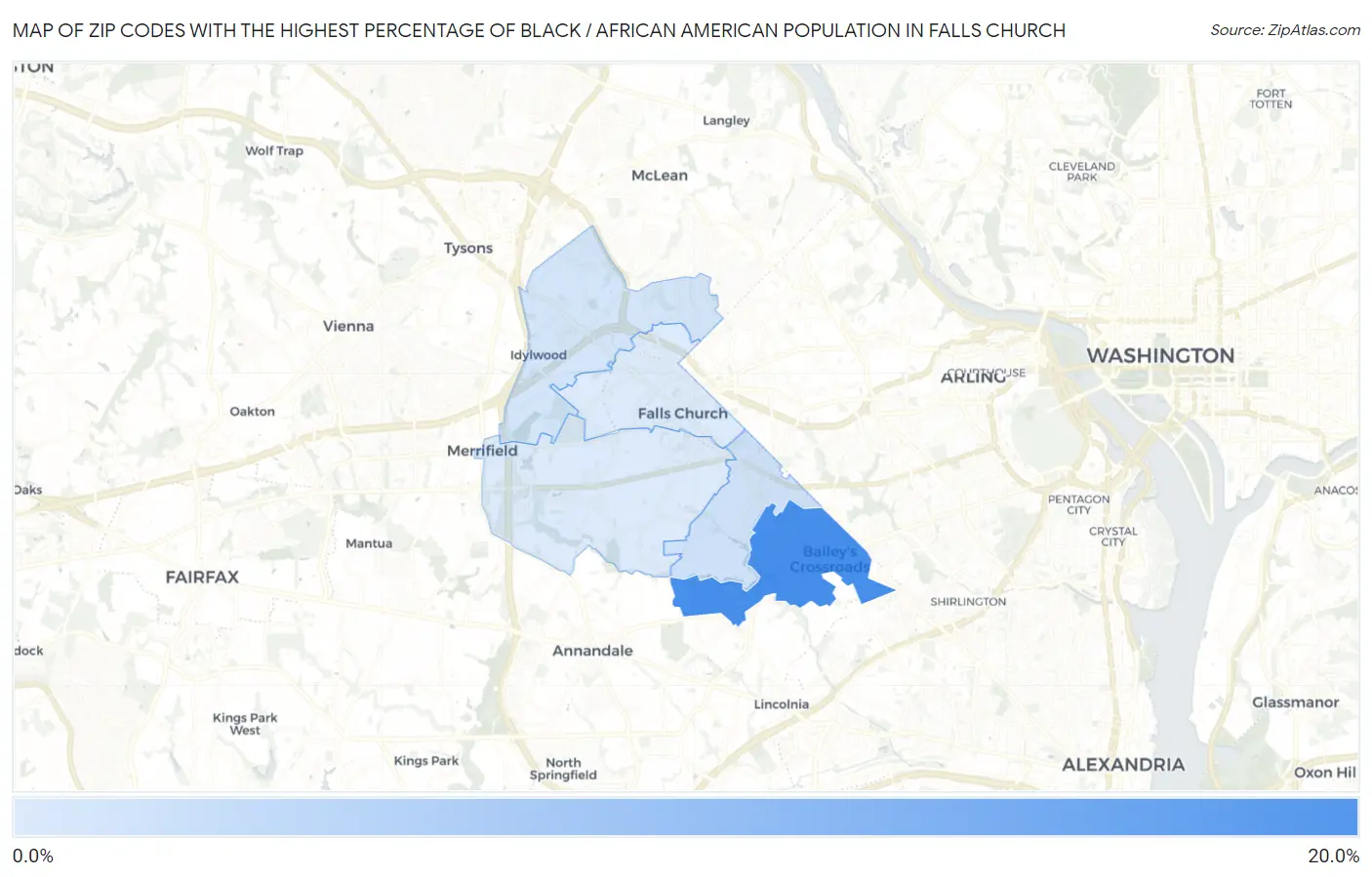 Zip Codes with the Highest Percentage of Black / African American Population in Falls Church Map