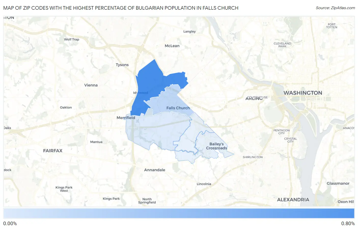 Zip Codes with the Highest Percentage of Bulgarian Population in Falls Church Map