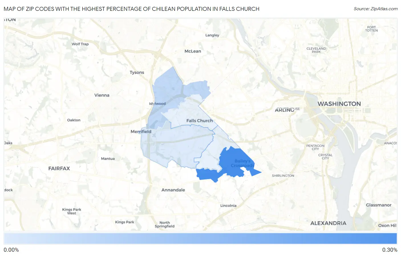 Zip Codes with the Highest Percentage of Chilean Population in Falls Church Map