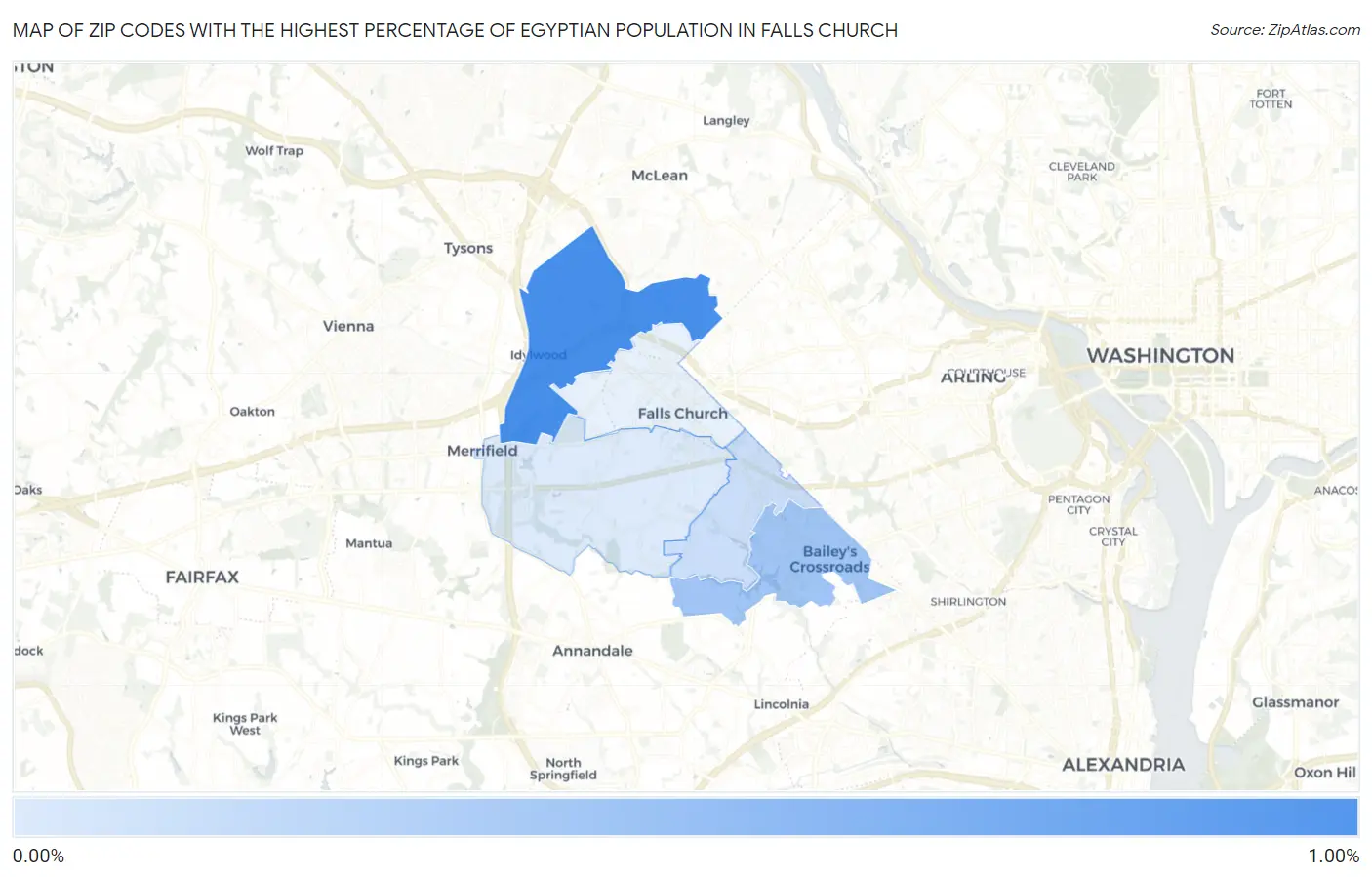 Zip Codes with the Highest Percentage of Egyptian Population in Falls Church Map