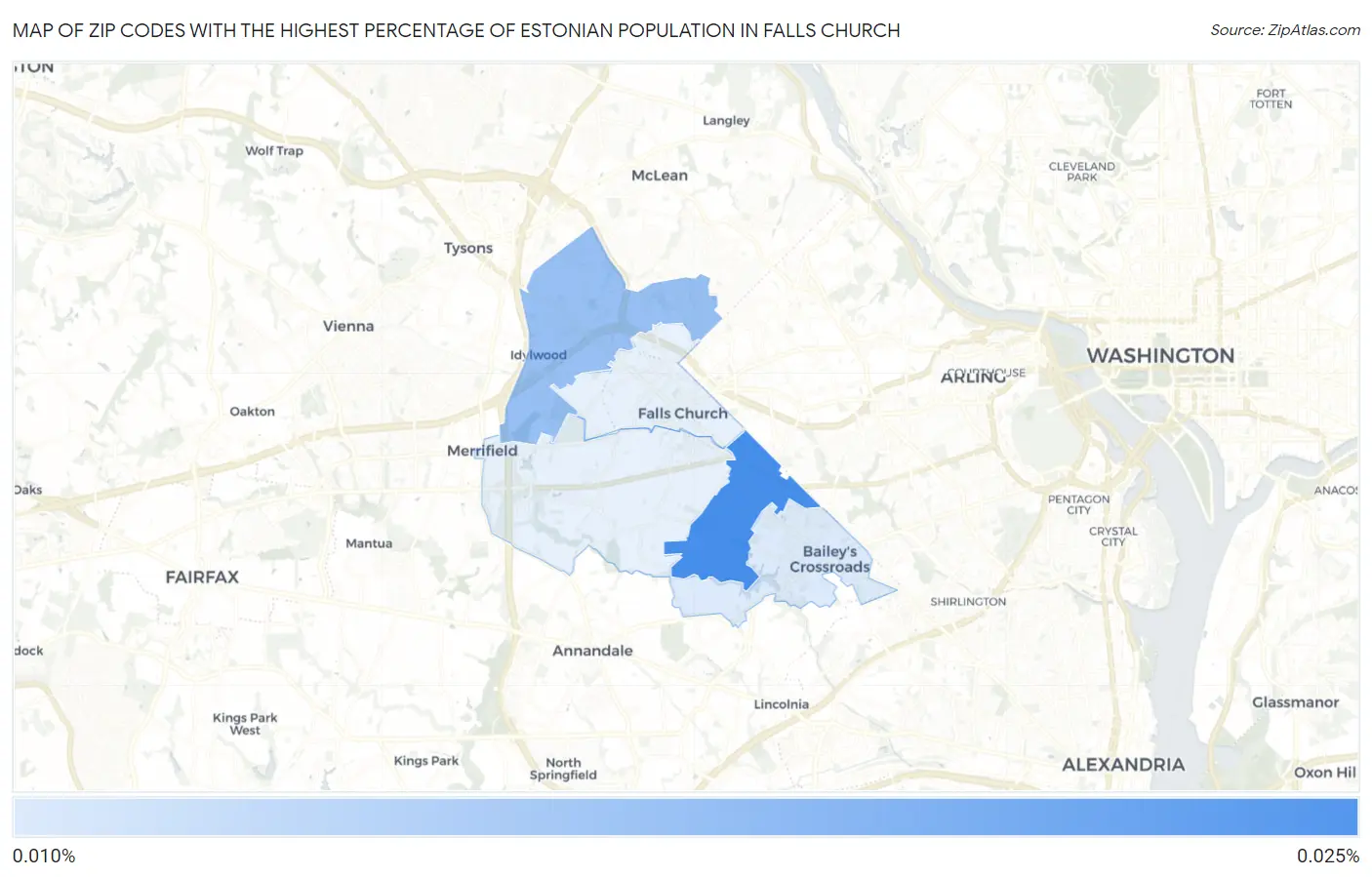 Zip Codes with the Highest Percentage of Estonian Population in Falls Church Map