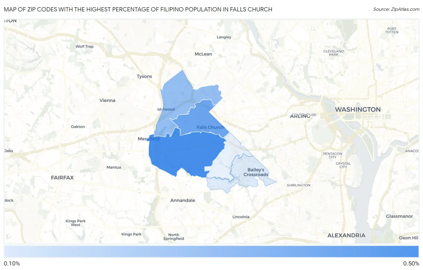 Zip Codes with the Highest Percentage of Filipino Population in Falls Church Map