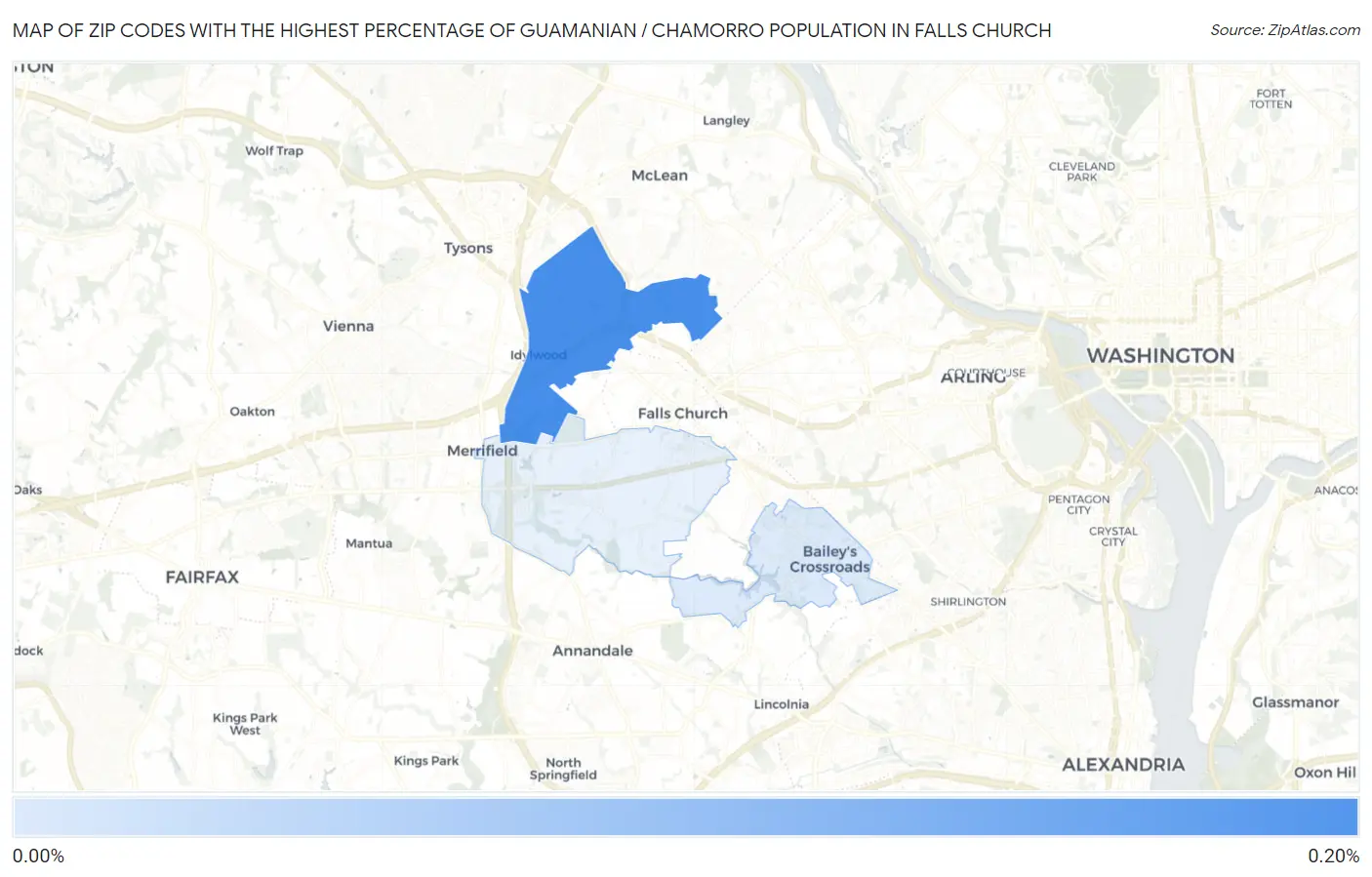 Zip Codes with the Highest Percentage of Guamanian / Chamorro Population in Falls Church Map
