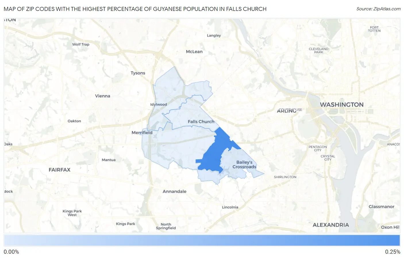 Zip Codes with the Highest Percentage of Guyanese Population in Falls Church Map