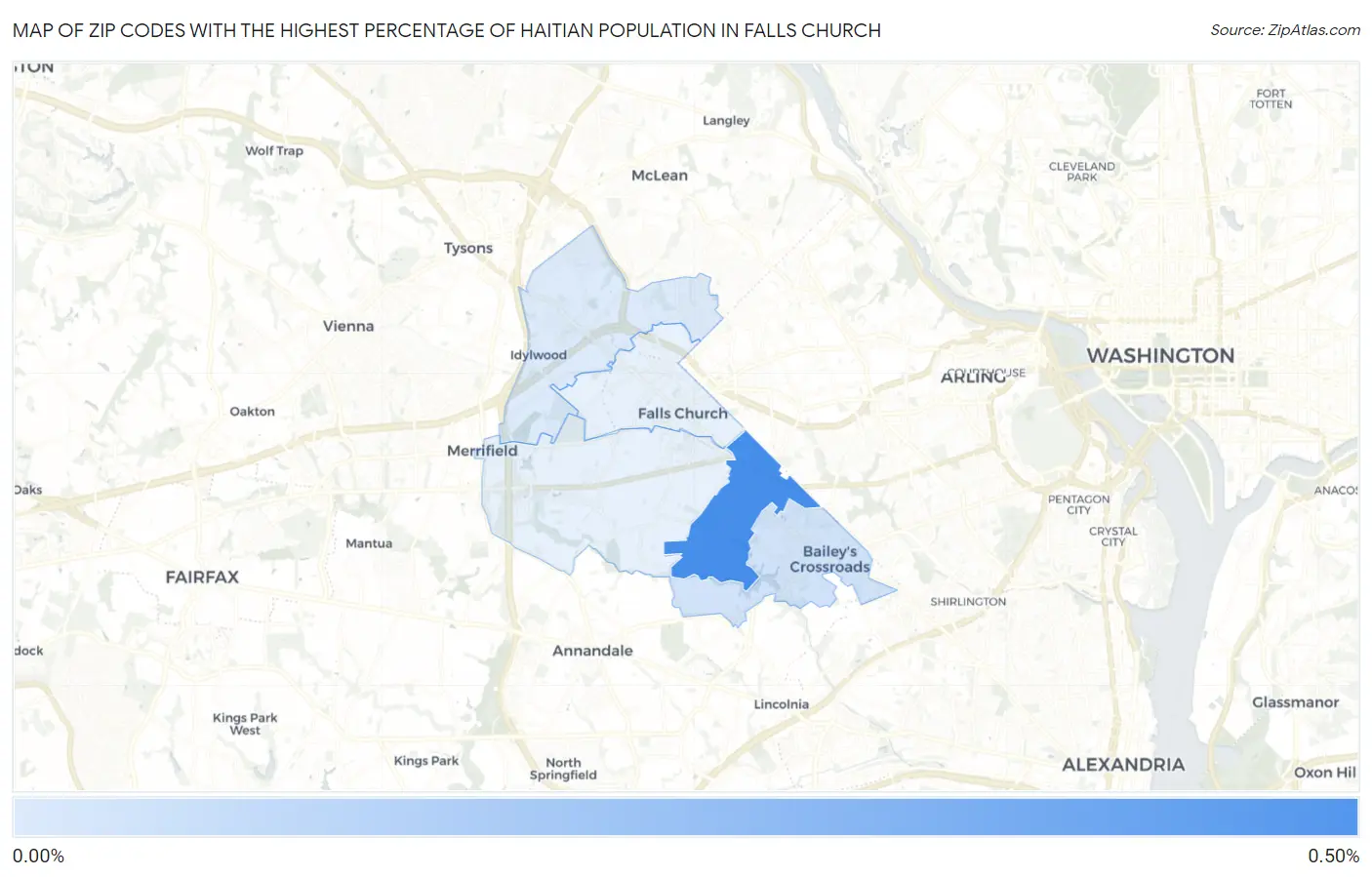 Zip Codes with the Highest Percentage of Haitian Population in Falls Church Map