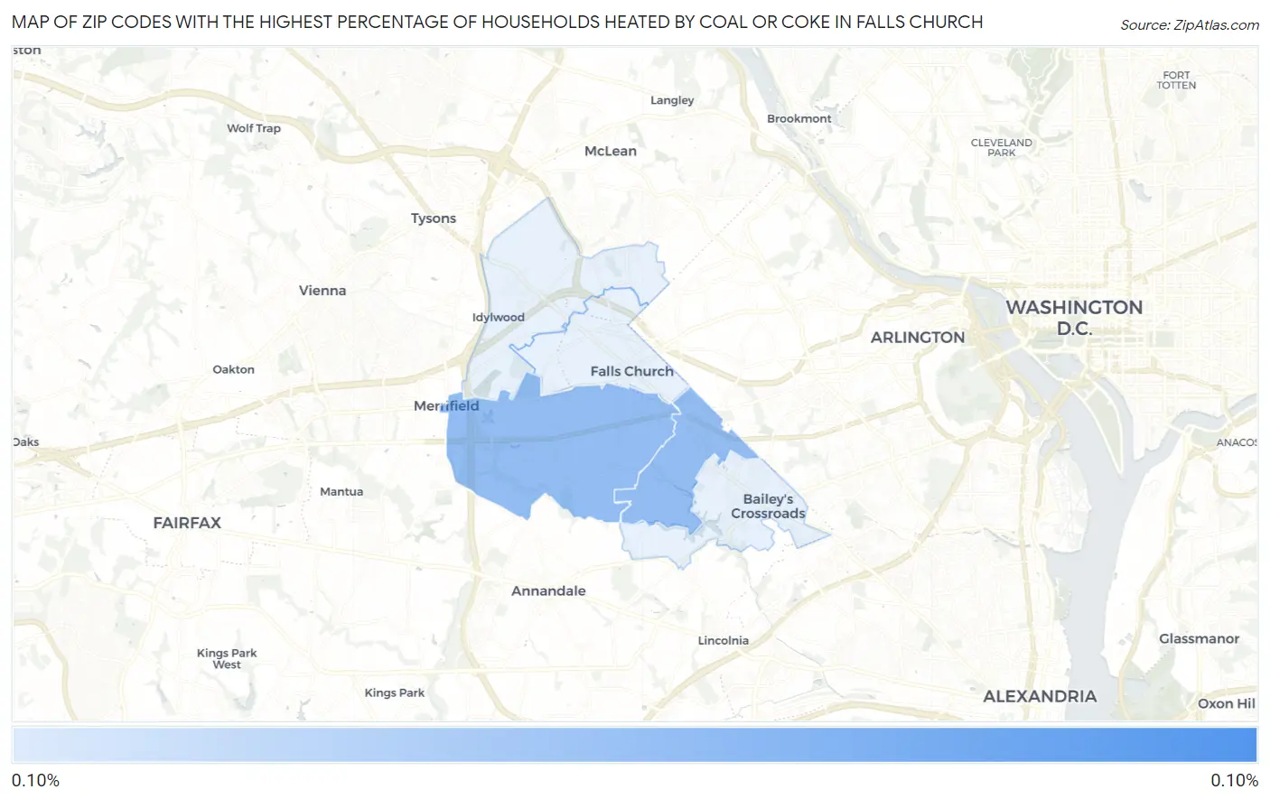 Zip Codes with the Highest Percentage of Households Heated by Coal or Coke in Falls Church Map
