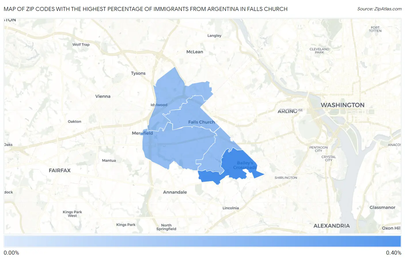 Zip Codes with the Highest Percentage of Immigrants from Argentina in Falls Church Map