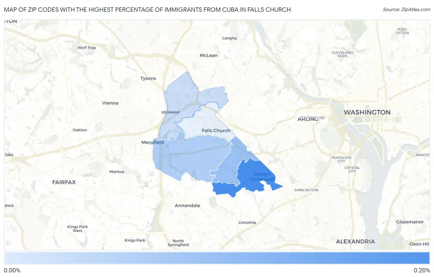 Zip Codes with the Highest Percentage of Immigrants from Cuba in Falls Church Map